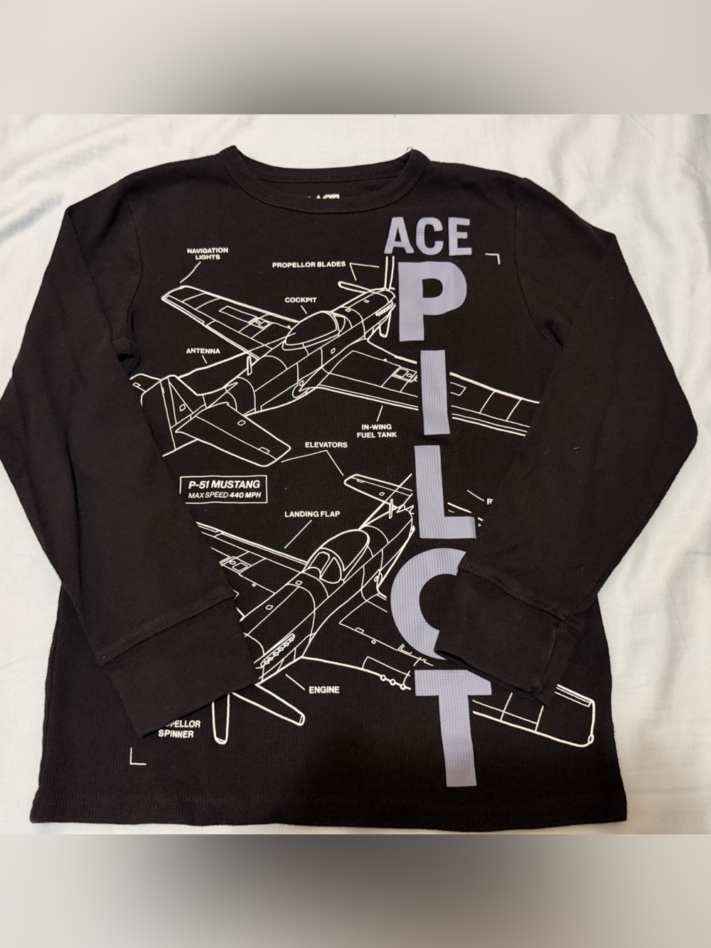 The Children's Place Black Long-Sleeve Tee with Airplane Graphic
